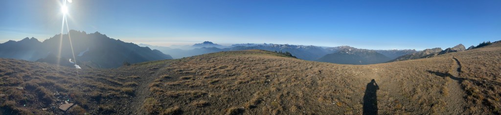 A panorama of mountains.
