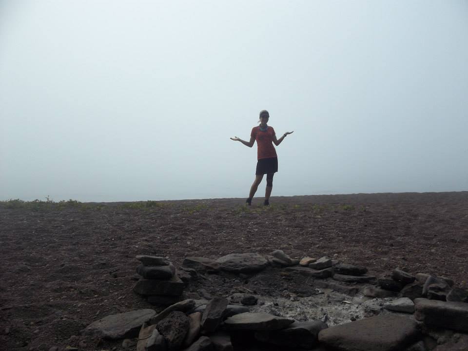 A picture of Anna in the fog. Lake Superior is behind her, but cannot be seen.