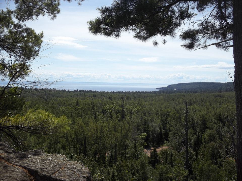 A view of Lake Superior from an overlook.